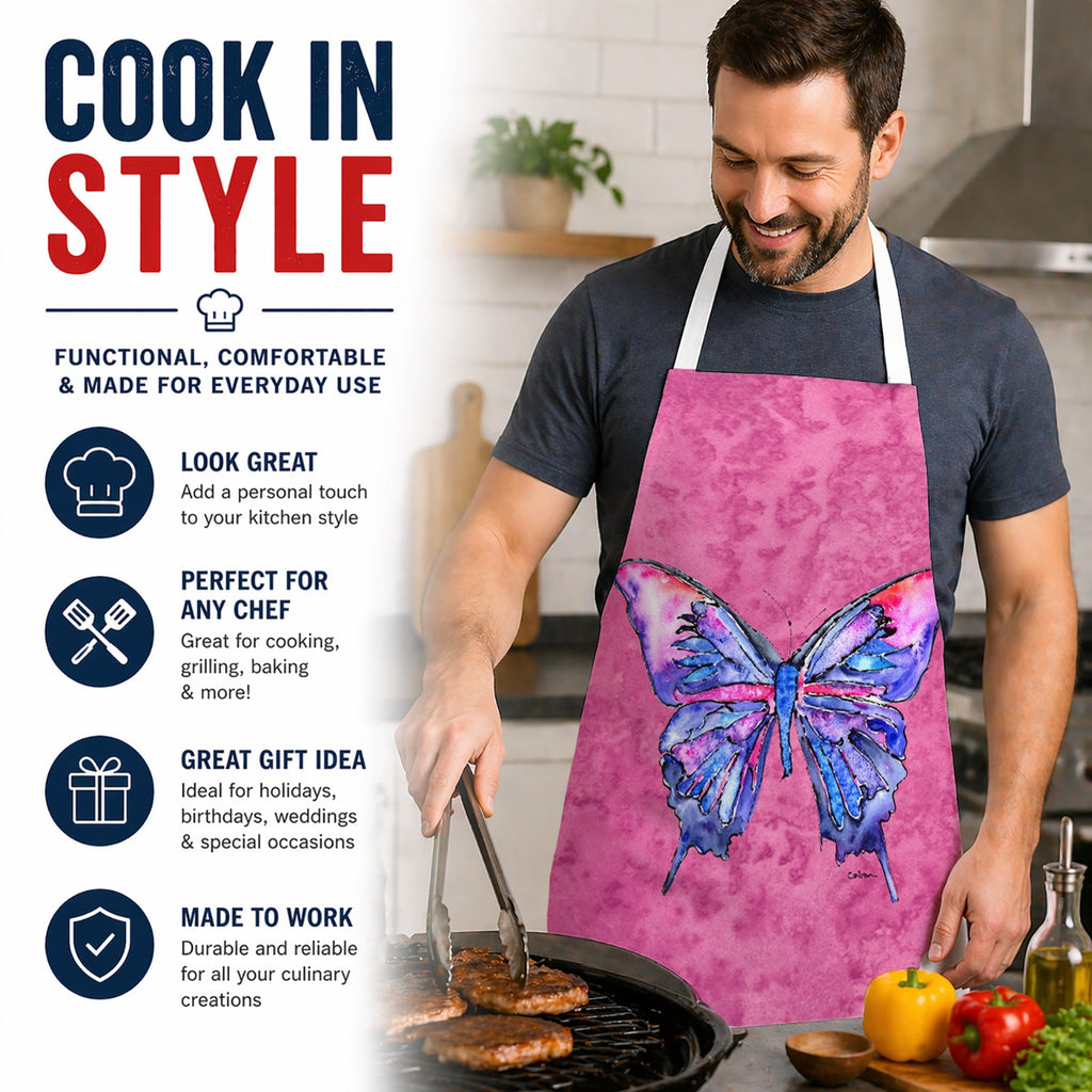 Butterfly on Pink Apron Cooking Kitchen Server Baking Crafts Gardening for Adult Women Men, Unisex, Large, Multicolor