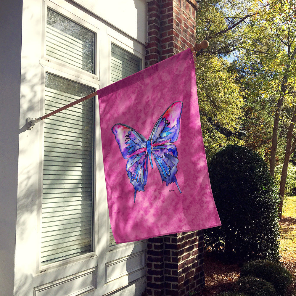 Butterfly on Pink House Flag 28x40 Porch Sleeve Pole Decorative Outside Yard Banner Artwork Wall Hanging, Polyester