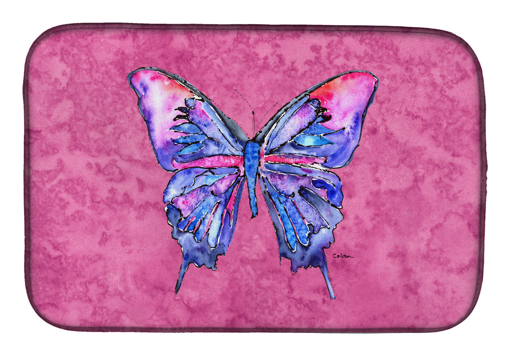 Butterfly on Pink Dish Drying Mat Absorbent Dish Drying Mat Pad for Kitchen Counter Dish Drainer Mat for Countertop, 14 x 21", Multicolor