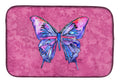 Butterfly on Pink Dish Drying Mat Absorbent Dish Drying Mat Pad for Kitchen Counter Dish Drainer Mat for Countertop, 14 x 21", Multicolor