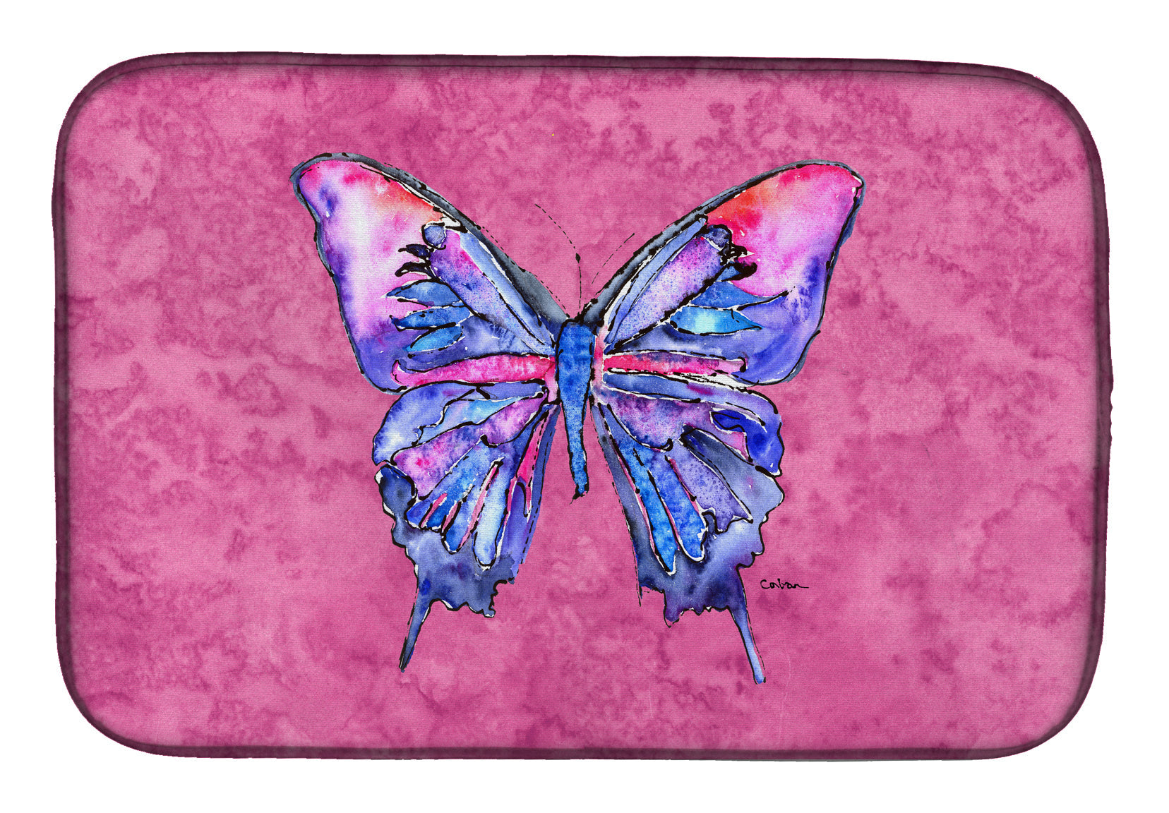 Butterfly on Pink Dish Drying Mat Absorbent Dish Drying Mat Pad for Kitchen Counter Dish Drainer Mat for Countertop, 14 x 21", Multicolor