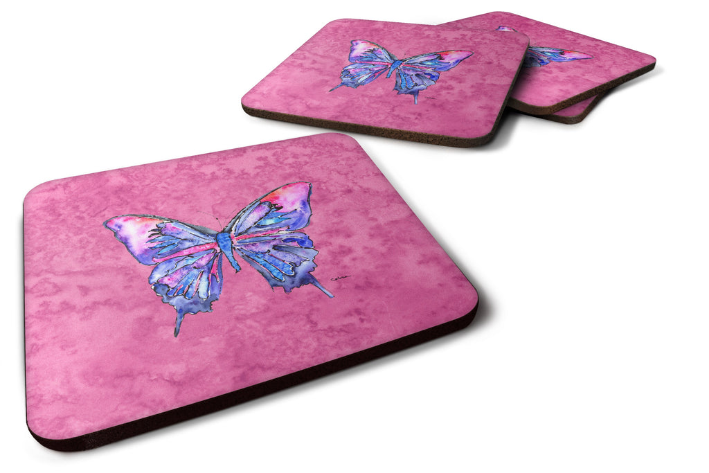 Butterfly on Pink Foam Coasters Set of 4 Cup Coasters for Indoor Outdoor, Tabletop Protection, Anti Slip, Mouse pad Material