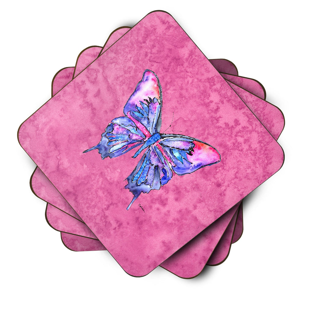 Butterfly on Pink Foam Coasters Set of 4 Cup Coasters for Indoor Outdoor, Tabletop Protection, Anti Slip, Mouse pad Material