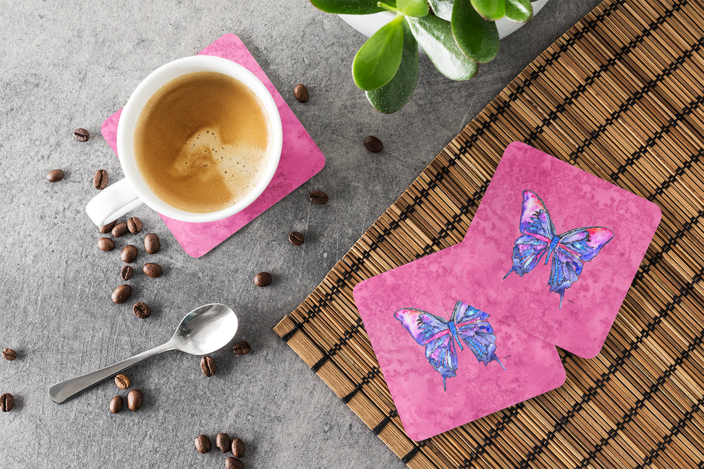 Butterfly on Pink Foam Coasters Set of 4 Cup Coasters for Indoor Outdoor, Tabletop Protection, Anti Slip, Mouse pad Material