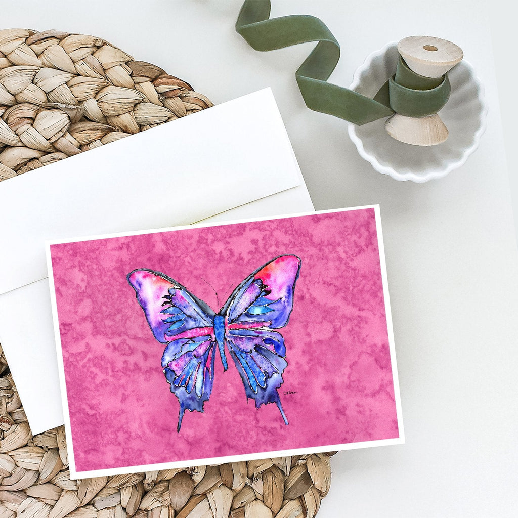 Butterfly on Pink Greeting Cards Pack of 8 Blank Cards with Envelopes Whimsical A7 Size 5x7