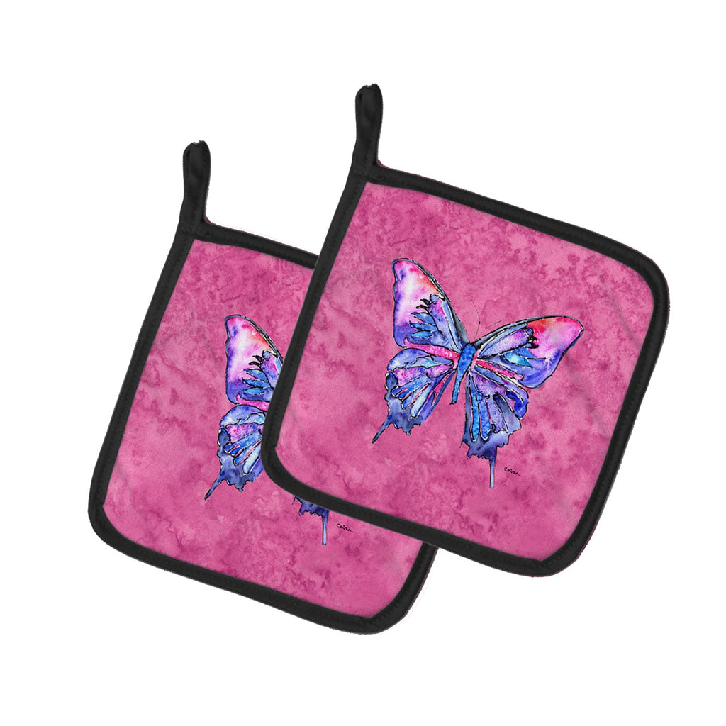 Butterfly on Pink Pot Holder Set of 2 Heat Resistant Quilted Hot Pads 7.5 x 7.5 Inch, Insulated Kitchen Trivets for Cooking & Baking