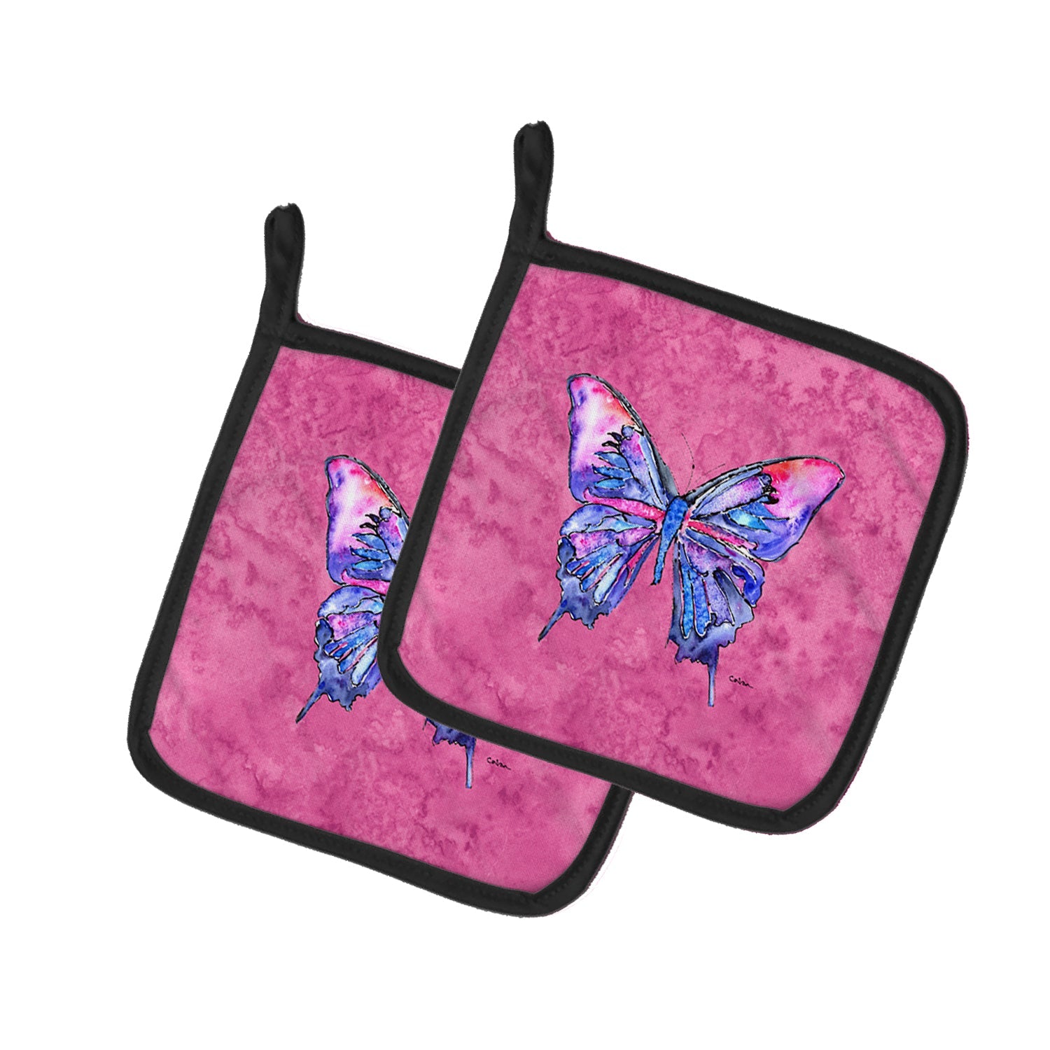 Butterfly on Pink Pot Holder Set of 2 Heat Resistant Quilted Hot Pads 7.5 x 7.5 Inch, Insulated Kitchen Trivets for Cooking & Baking