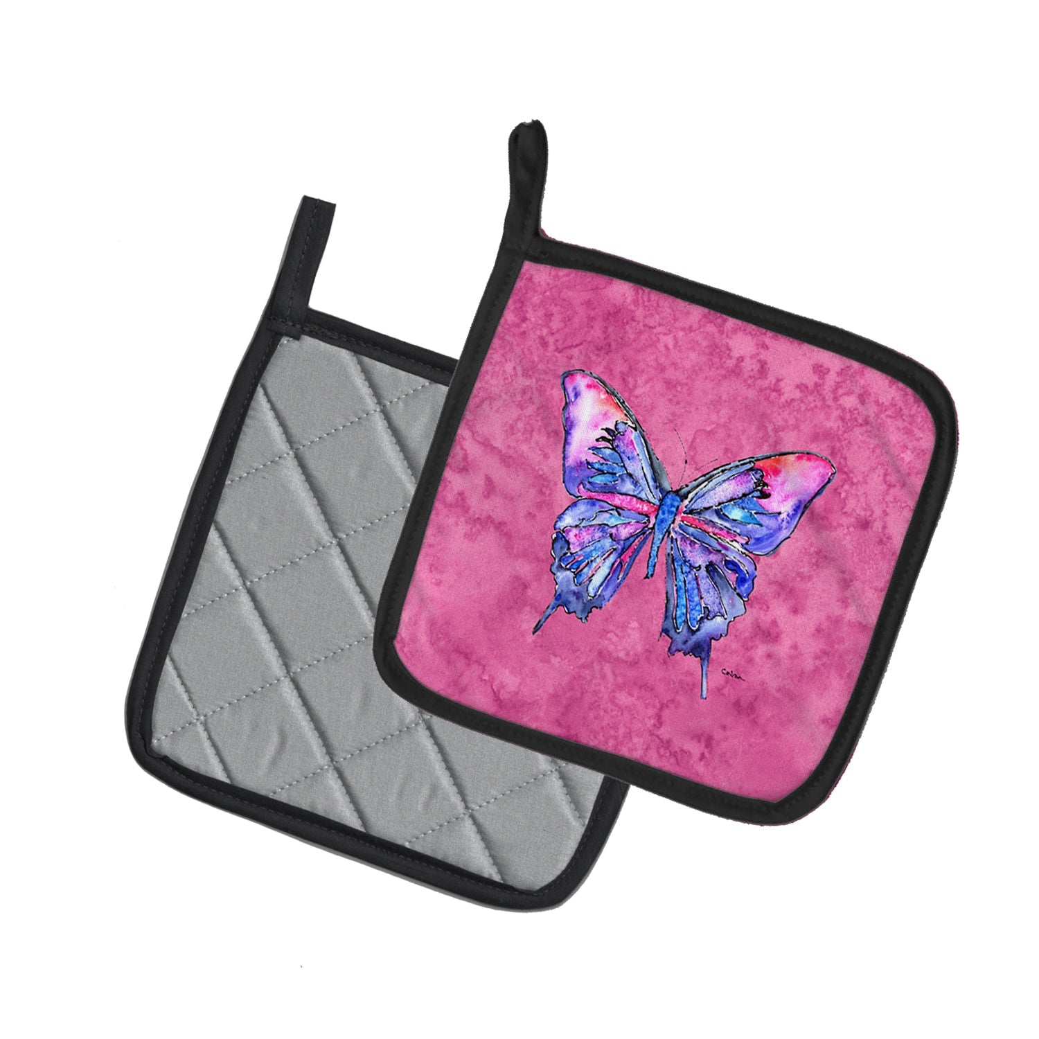 Butterfly on Pink Pot Holder Set of 2 Heat Resistant Quilted Hot Pads 7.5 x 7.5 Inch, Insulated Kitchen Trivets for Cooking & Baking