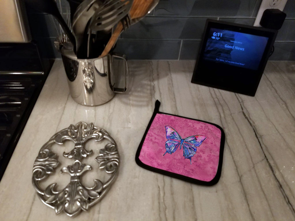 Butterfly on Pink Pot Holder Set of 2 Heat Resistant Quilted Hot Pads 7.5 x 7.5 Inch, Insulated Kitchen Trivets for Cooking & Baking