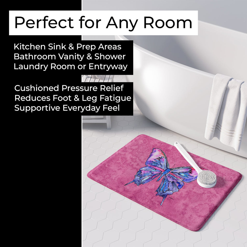 Butterfly on Pink Memory Foam Kitchen Mat Machine Washable Anti-Fatigue Cushion Comfort Bath or Kitchen Rug
