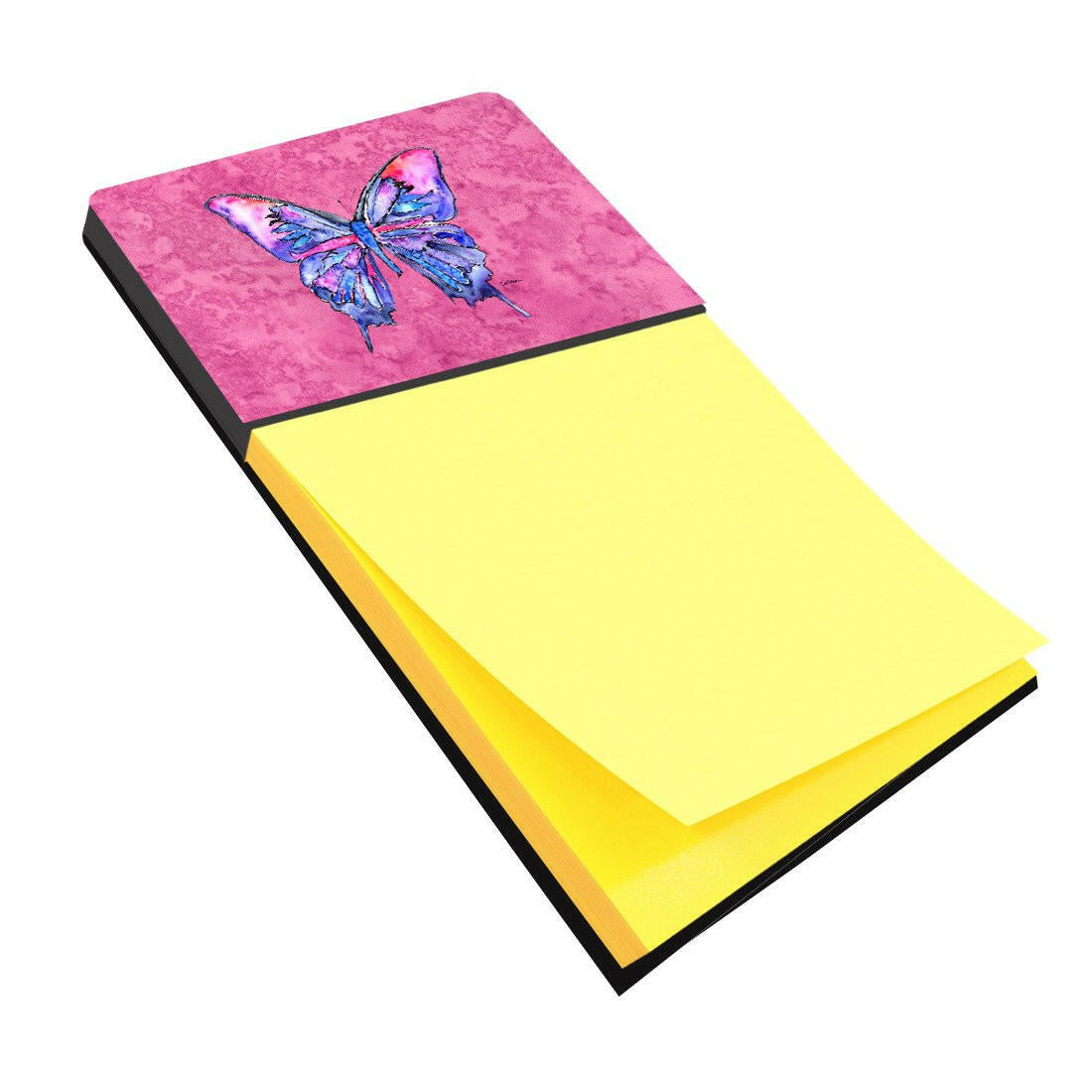 Butterfly on Pink Watercolor Sticky Note Holder Refillable Dispenser Desk Accessory 3x3 Pad Gift