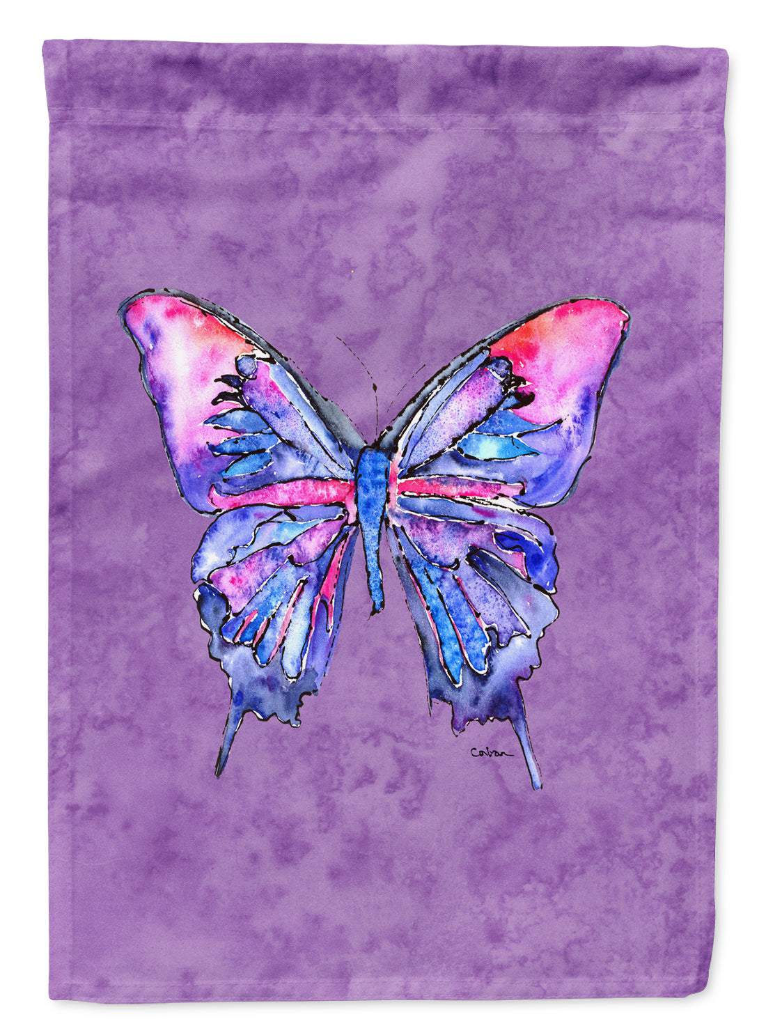Butterfly on Purple House Flag 28x40 Porch Sleeve Pole Decorative Outside Yard Banner Artwork Wall Hanging, Polyester
