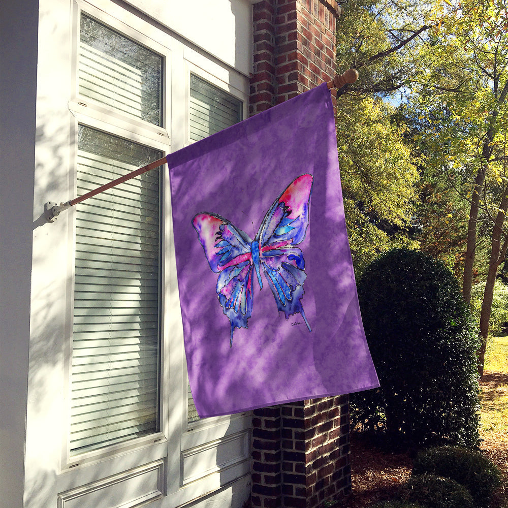 Butterfly on Purple House Flag 28x40 Porch Sleeve Pole Decorative Outside Yard Banner Artwork Wall Hanging, Polyester