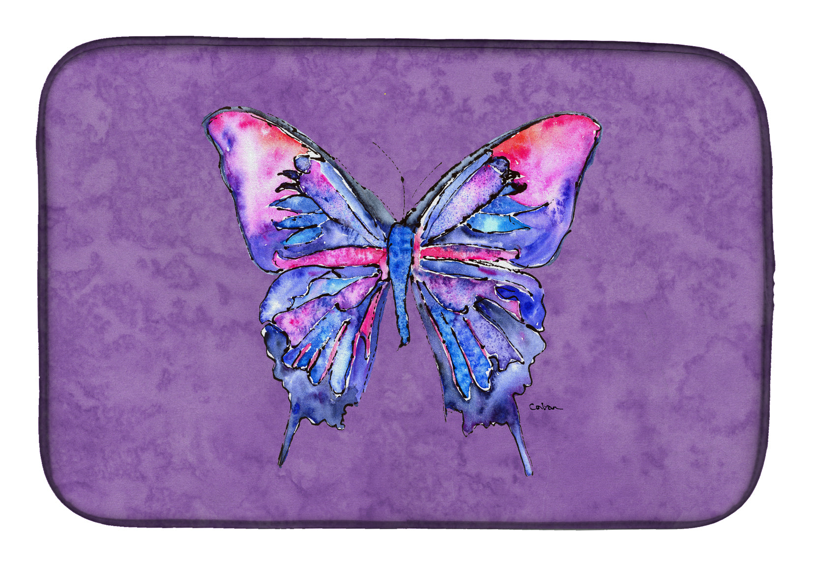 Butterfly on Purple Dish Drying Mat Absorbent Dish Drying Mat Pad for Kitchen Counter Dish Drainer Mat for Countertop, 14 x 21", Multicolor