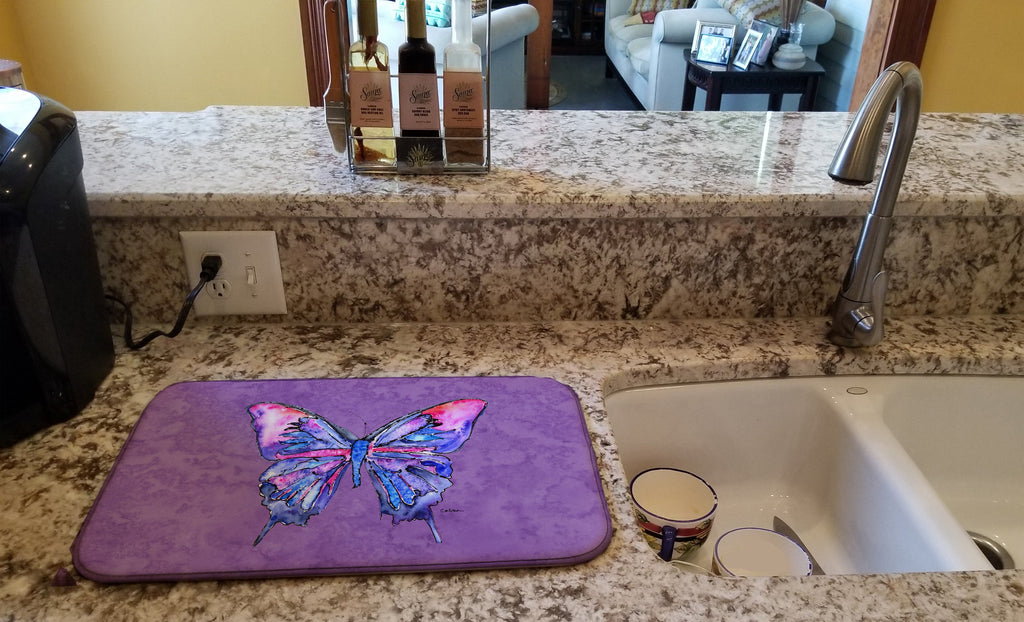 Butterfly on Purple Dish Drying Mat Absorbent Dish Drying Mat Pad for Kitchen Counter Dish Drainer Mat for Countertop, 14 x 21", Multicolor
