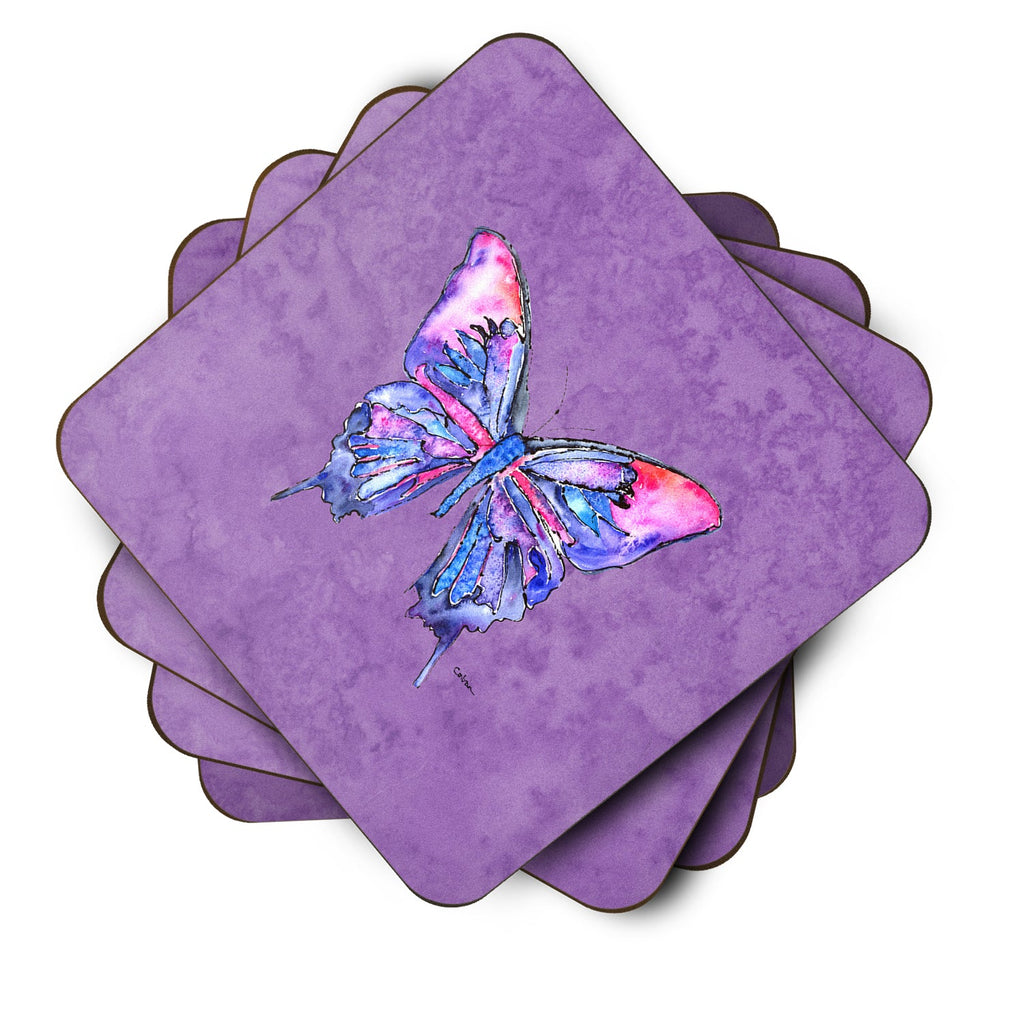 Butterfly on Purple Foam Coasters Set of 4 Cup Coasters for Indoor Outdoor, Tabletop Protection, Anti Slip, Mouse pad Material