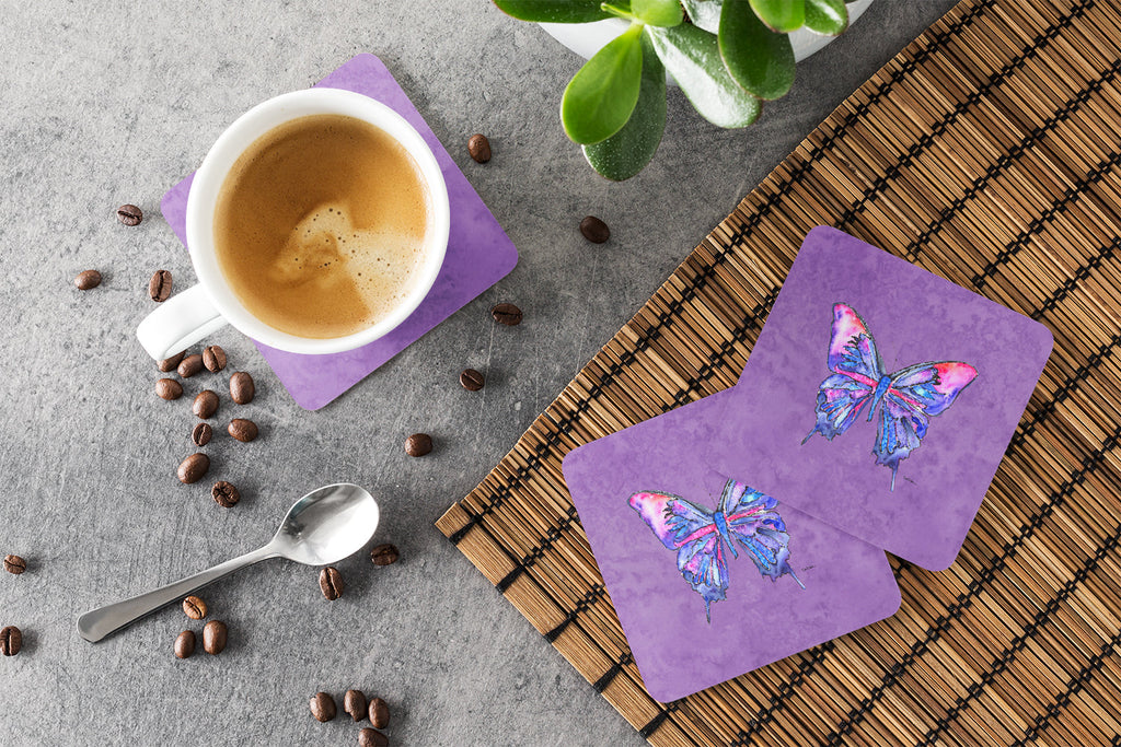 Butterfly on Purple Foam Coasters Set of 4 Cup Coasters for Indoor Outdoor, Tabletop Protection, Anti Slip, Mouse pad Material