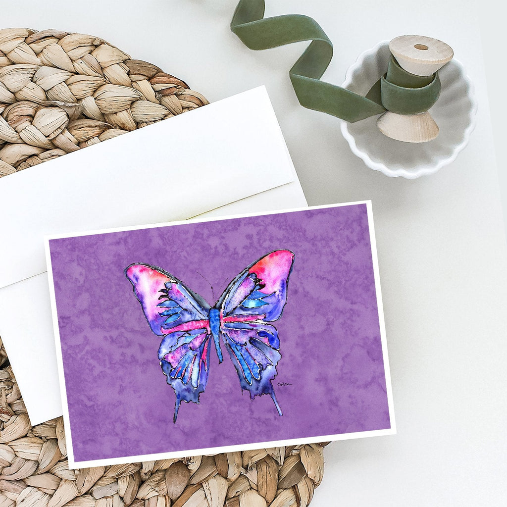Butterfly on Purple Greeting Cards Pack of 8 Blank Cards with Envelopes Whimsical A7 Size 5x7