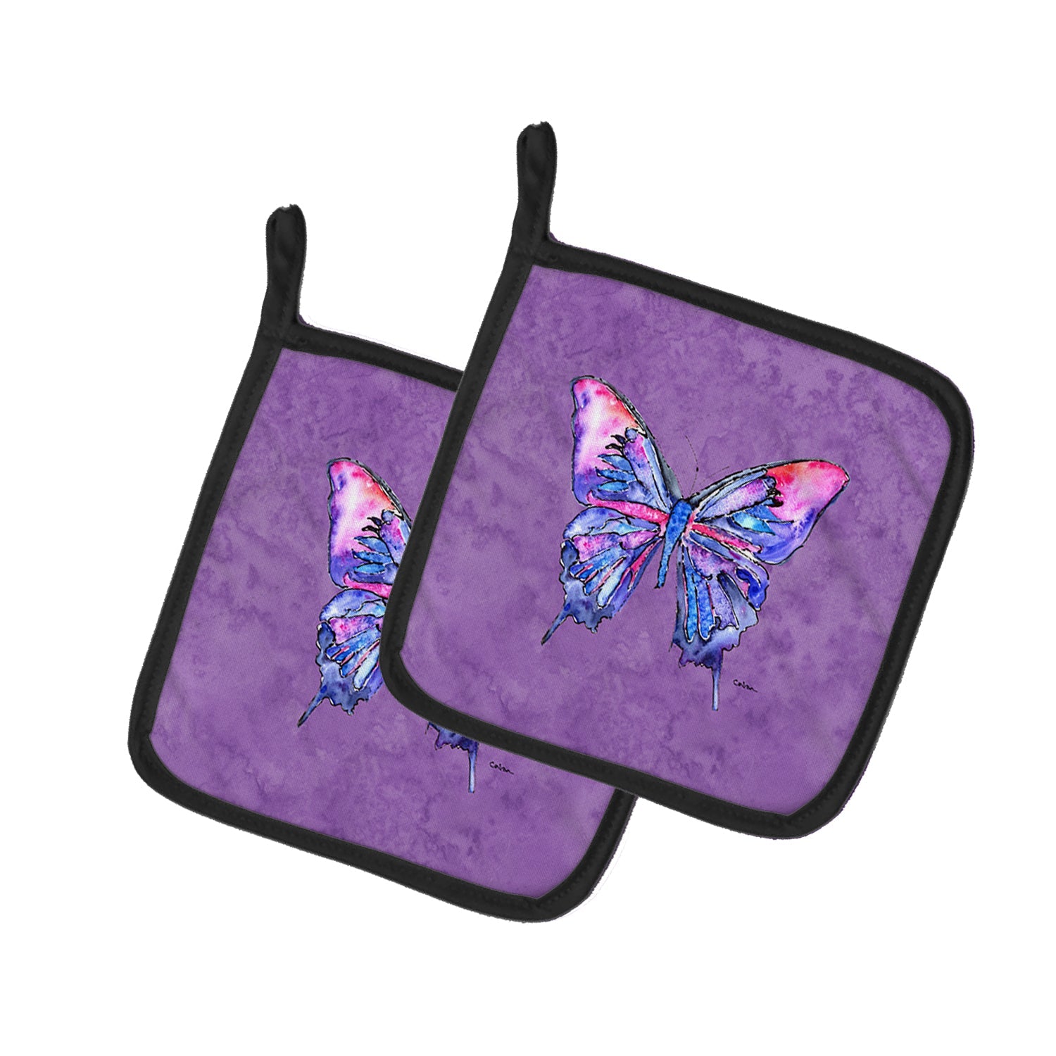 Butterfly on Purple Pot Holder Set of 2 Heat Resistant Quilted Hot Pads 7.5 x 7.5 Inch, Insulated Kitchen Trivets for Cooking & Baking