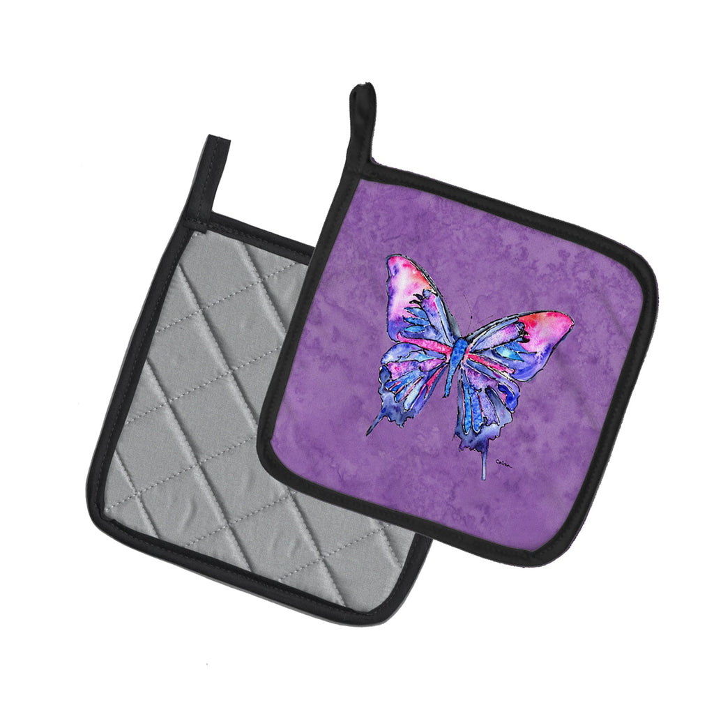 Butterfly on Purple Pot Holder Set of 2 Heat Resistant Quilted Hot Pads 7.5 x 7.5 Inch, Insulated Kitchen Trivets for Cooking & Baking