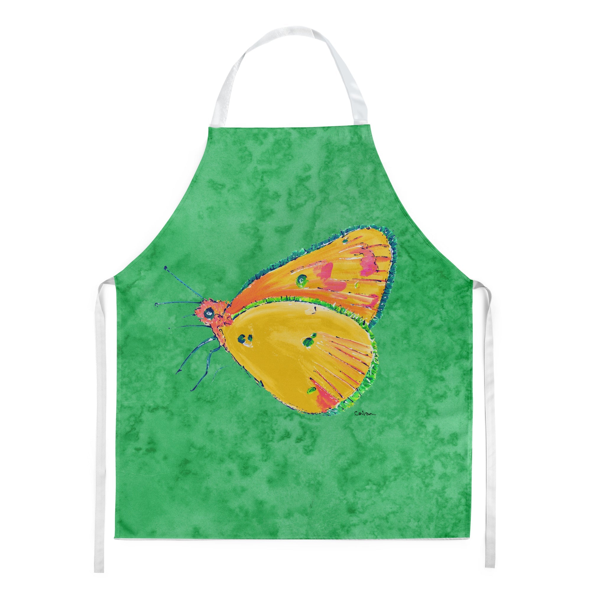 Butterfly Orange on Green Apron Cooking Kitchen Server Baking Crafts Gardening for Adult Women Men, Unisex, Large, Multicolor