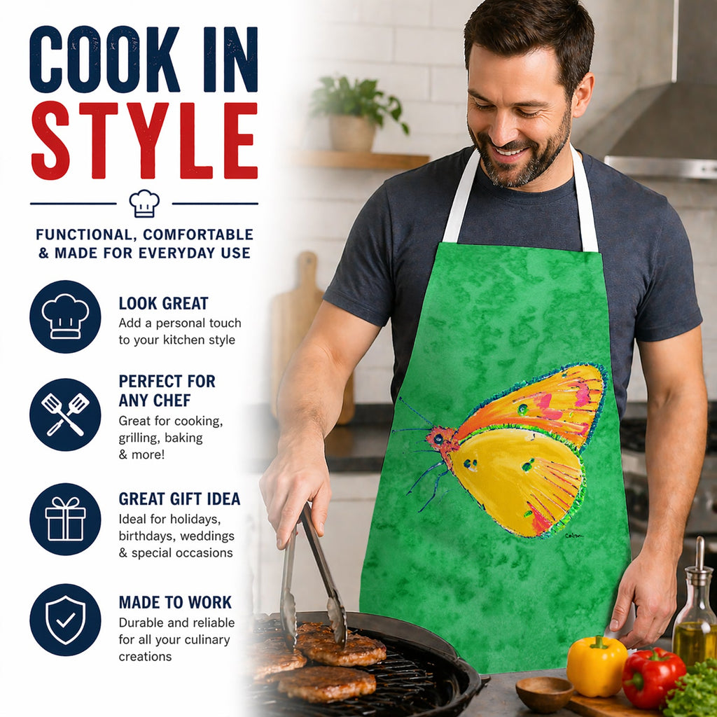 Butterfly Orange on Green Apron Cooking Kitchen Server Baking Crafts Gardening for Adult Women Men, Unisex, Large, Multicolor