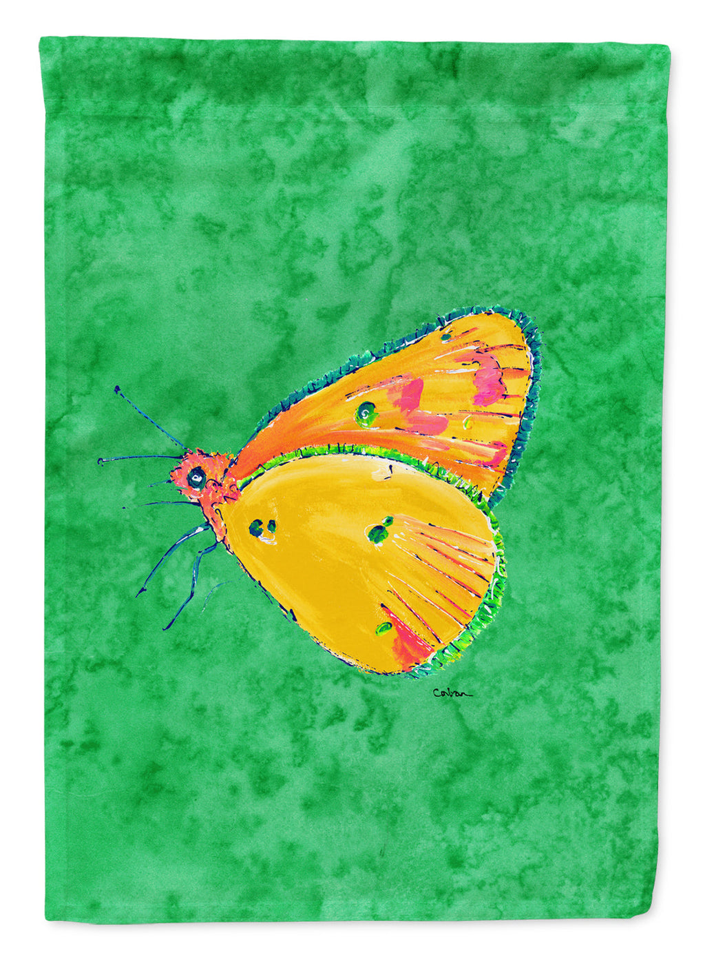 Butterfly Orange on Green House Flag 28x40 Porch Sleeve Pole Decorative Outside Yard Banner Artwork Wall Hanging, Polyester