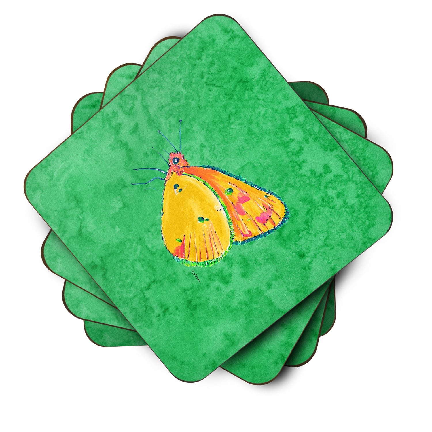 Butterfly Orange on Green Foam Coasters Set of 4 Cup Coasters for Indoor Outdoor, Tabletop Protection, Anti Slip, Mouse pad Material