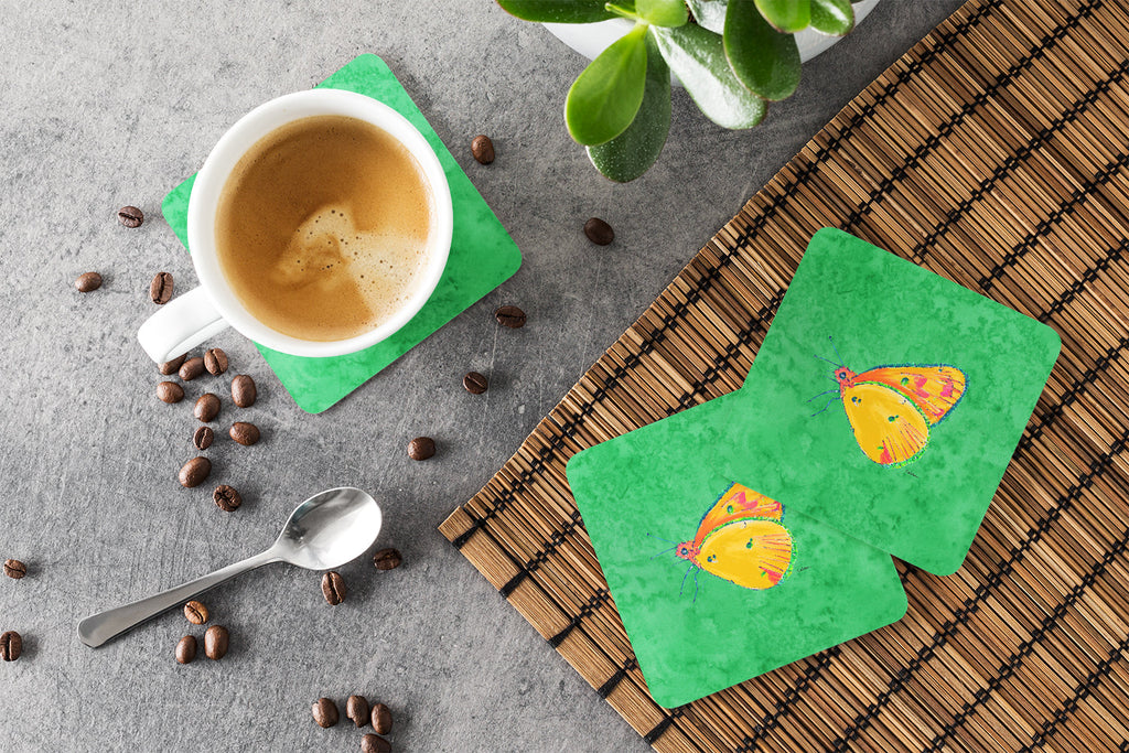 Butterfly Orange on Green Foam Coasters Set of 4 Cup Coasters for Indoor Outdoor, Tabletop Protection, Anti Slip, Mouse pad Material