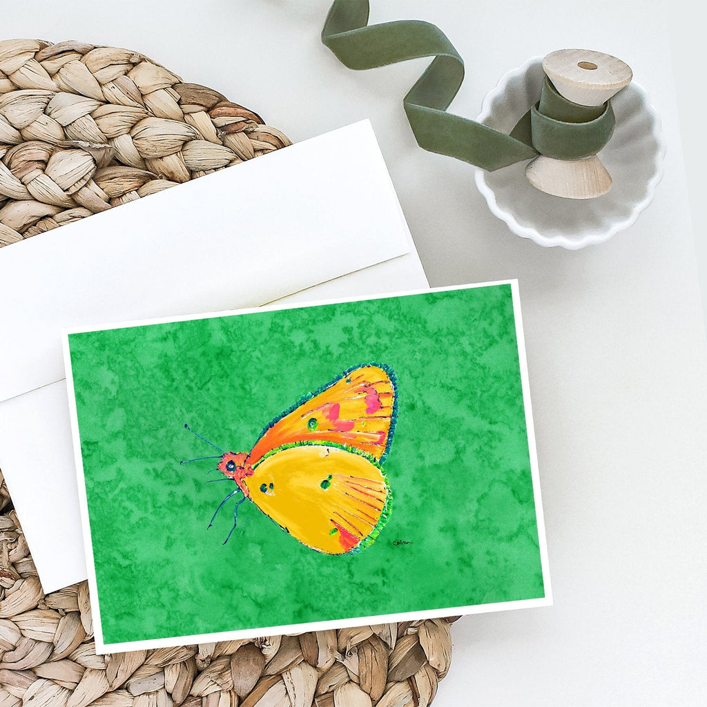 Butterfly Orange on Green Greeting Cards Pack of 8 Blank Cards with Envelopes Whimsical A7 Size 5x7