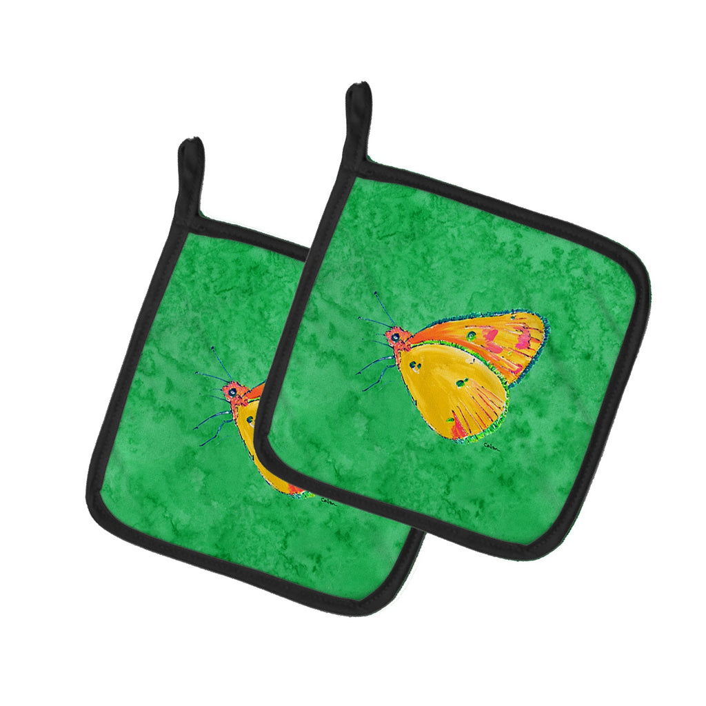 Butterfly Orange on Green Pot Holder Set of 2 Heat Resistant Quilted Hot Pads 7.5 x 7.5 Inch, Insulated Kitchen Trivets for Cooking & Baking