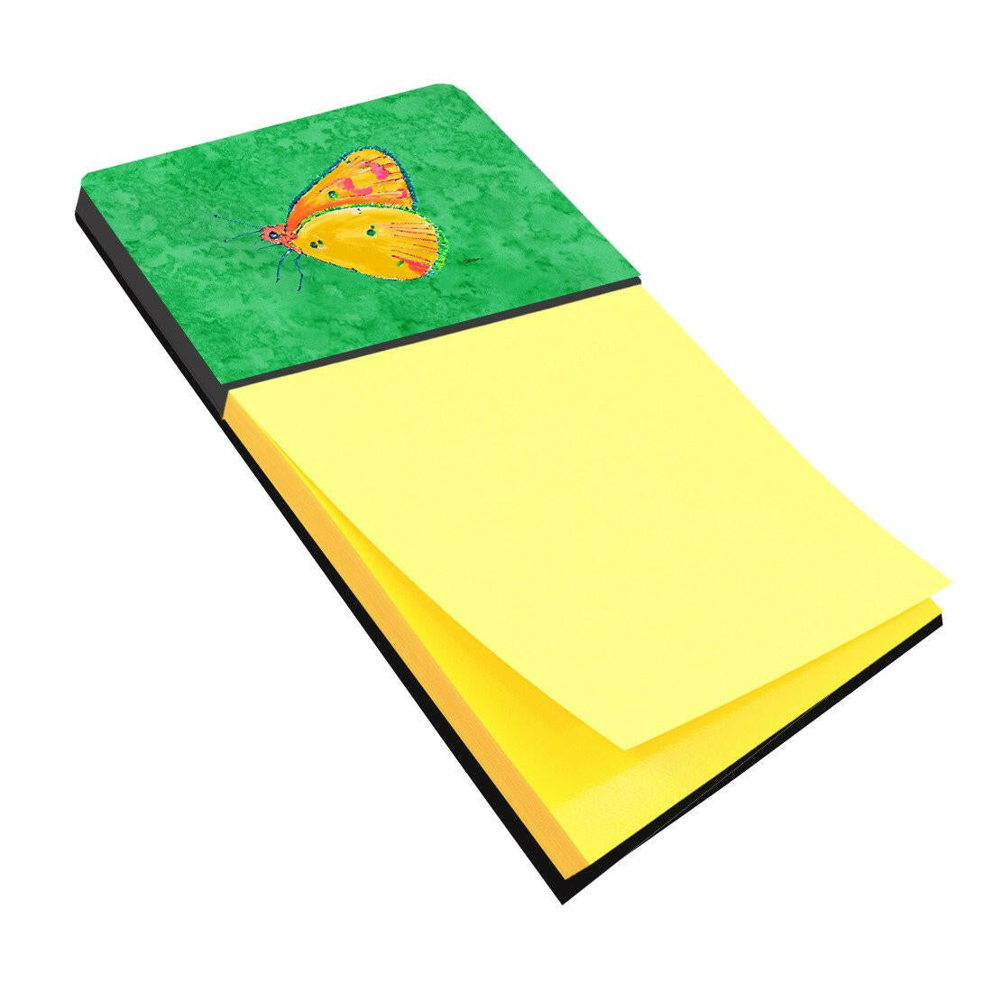 Butterfly Orange on Green Watercolor Sticky Note Holder Refillable Dispenser Desk Accessory 3x3 Pad Gift