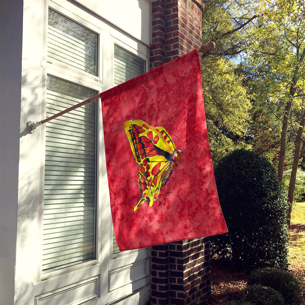 Butterfly on Red House Flag 28x40 Porch Sleeve Pole Decorative Outside Yard Banner Artwork Wall Hanging, Polyester