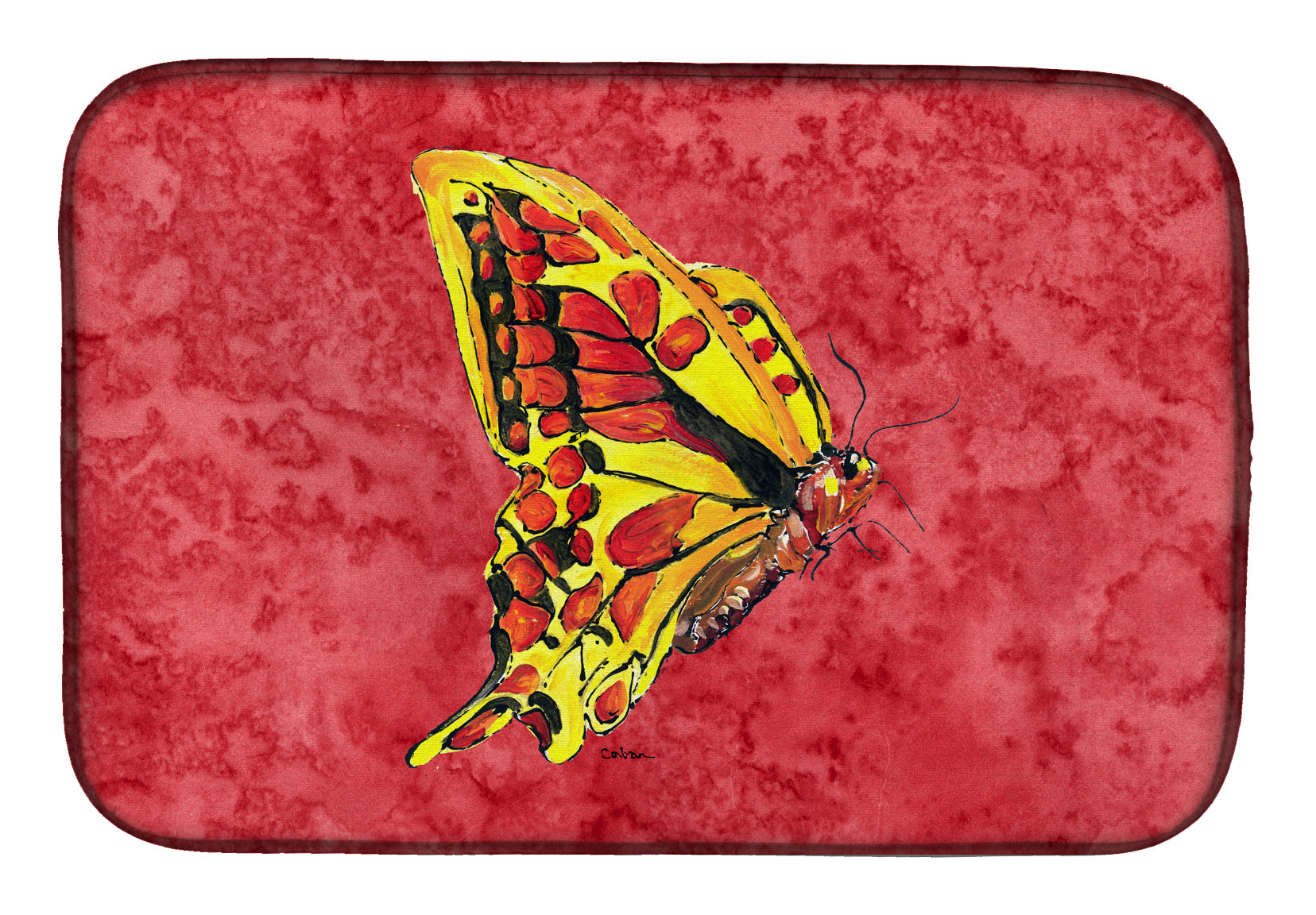 Butterfly on Red Dish Drying Mat Absorbent Dish Drying Mat Pad for Kitchen Counter Dish Drainer Mat for Countertop, 14 x 21", Multicolor