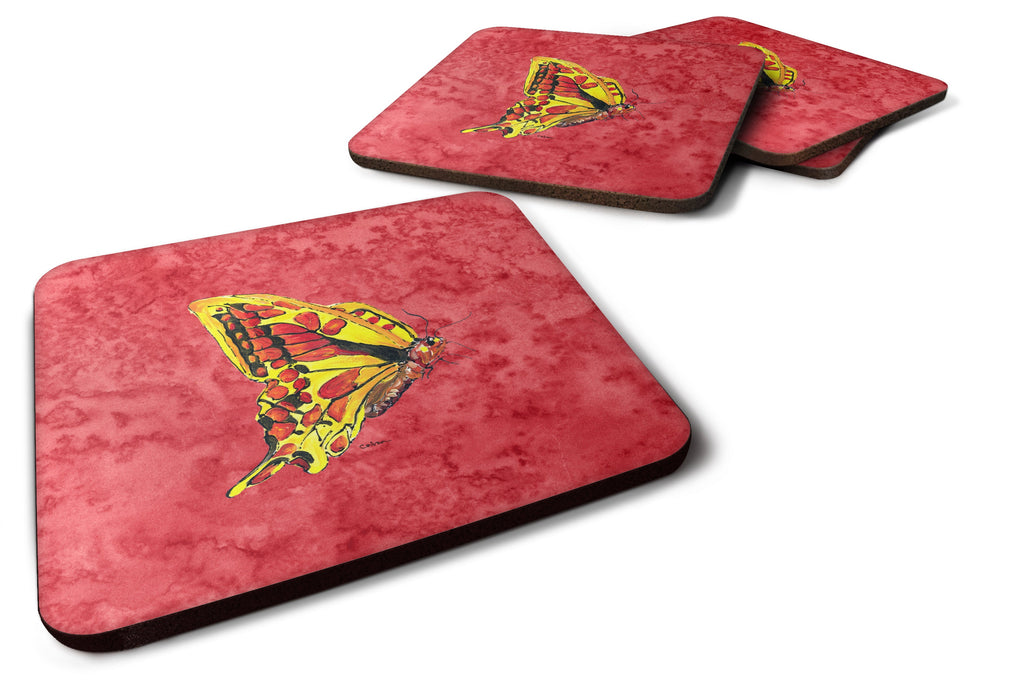 Butterfly on Red Foam Coasters Set of 4 Cup Coasters for Indoor Outdoor, Tabletop Protection, Anti Slip, Mouse pad Material