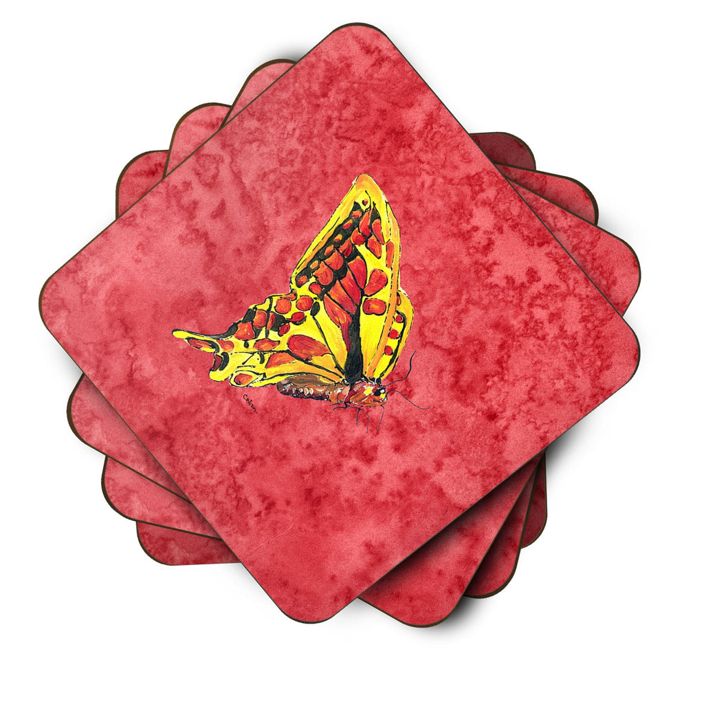 Butterfly on Red Foam Coasters Set of 4 Cup Coasters for Indoor Outdoor, Tabletop Protection, Anti Slip, Mouse pad Material