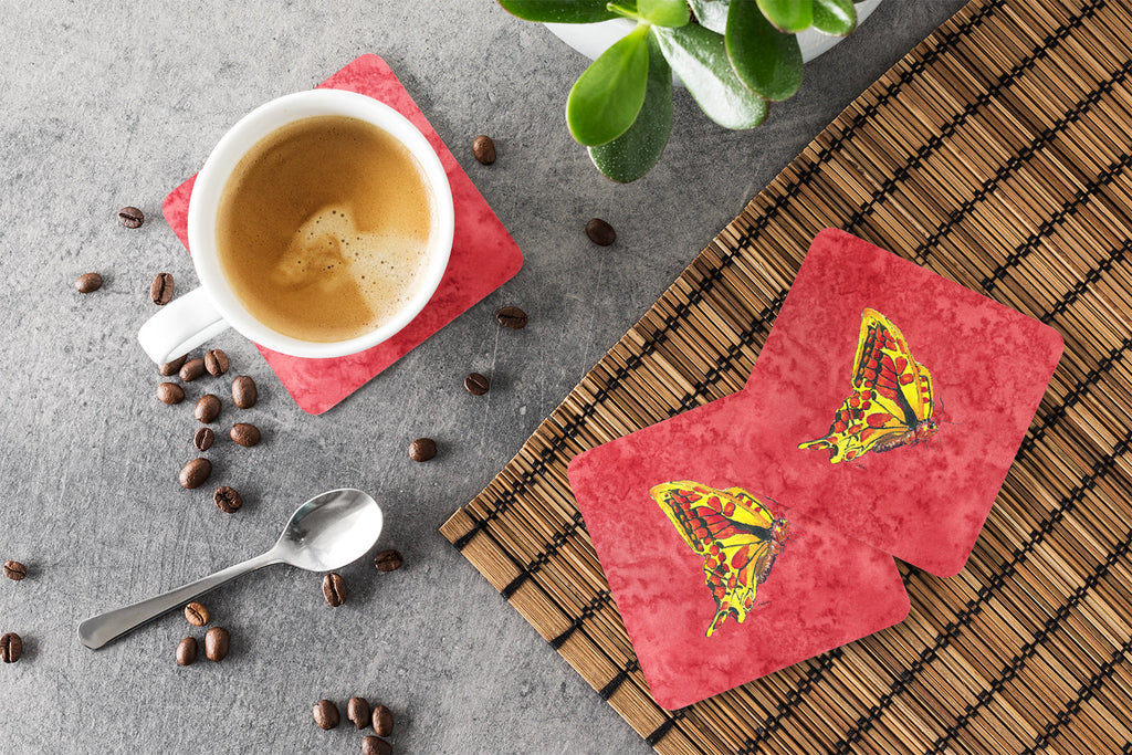 Butterfly on Red Foam Coasters Set of 4 Cup Coasters for Indoor Outdoor, Tabletop Protection, Anti Slip, Mouse pad Material
