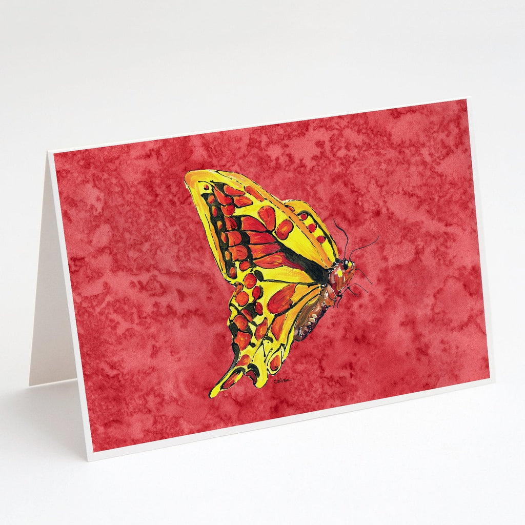 Butterfly on Red Greeting Cards Pack of 8 Blank Cards with Envelopes Whimsical A7 Size 5x7