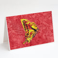 Butterfly on Red Greeting Cards Pack of 8 Blank Cards with Envelopes Whimsical A7 Size 5x7