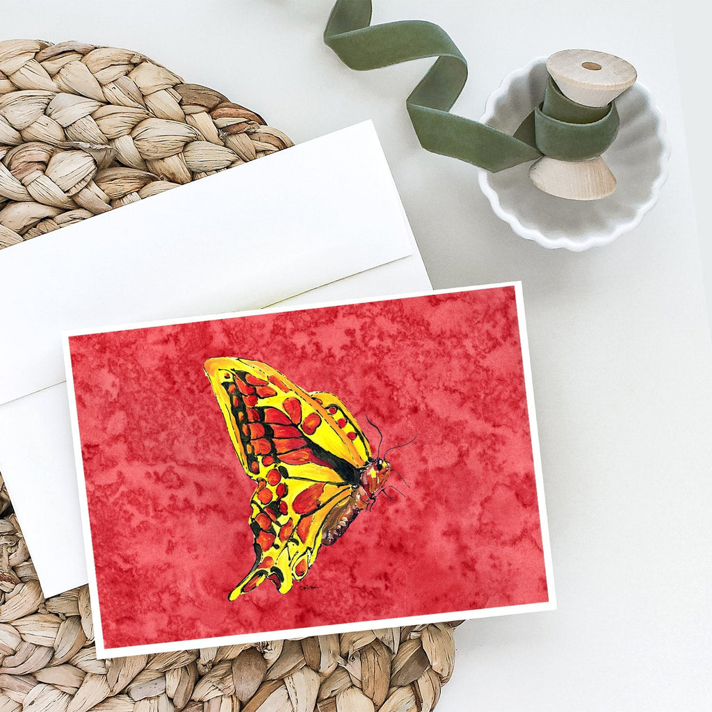 Butterfly on Red Greeting Cards Pack of 8 Blank Cards with Envelopes Whimsical A7 Size 5x7