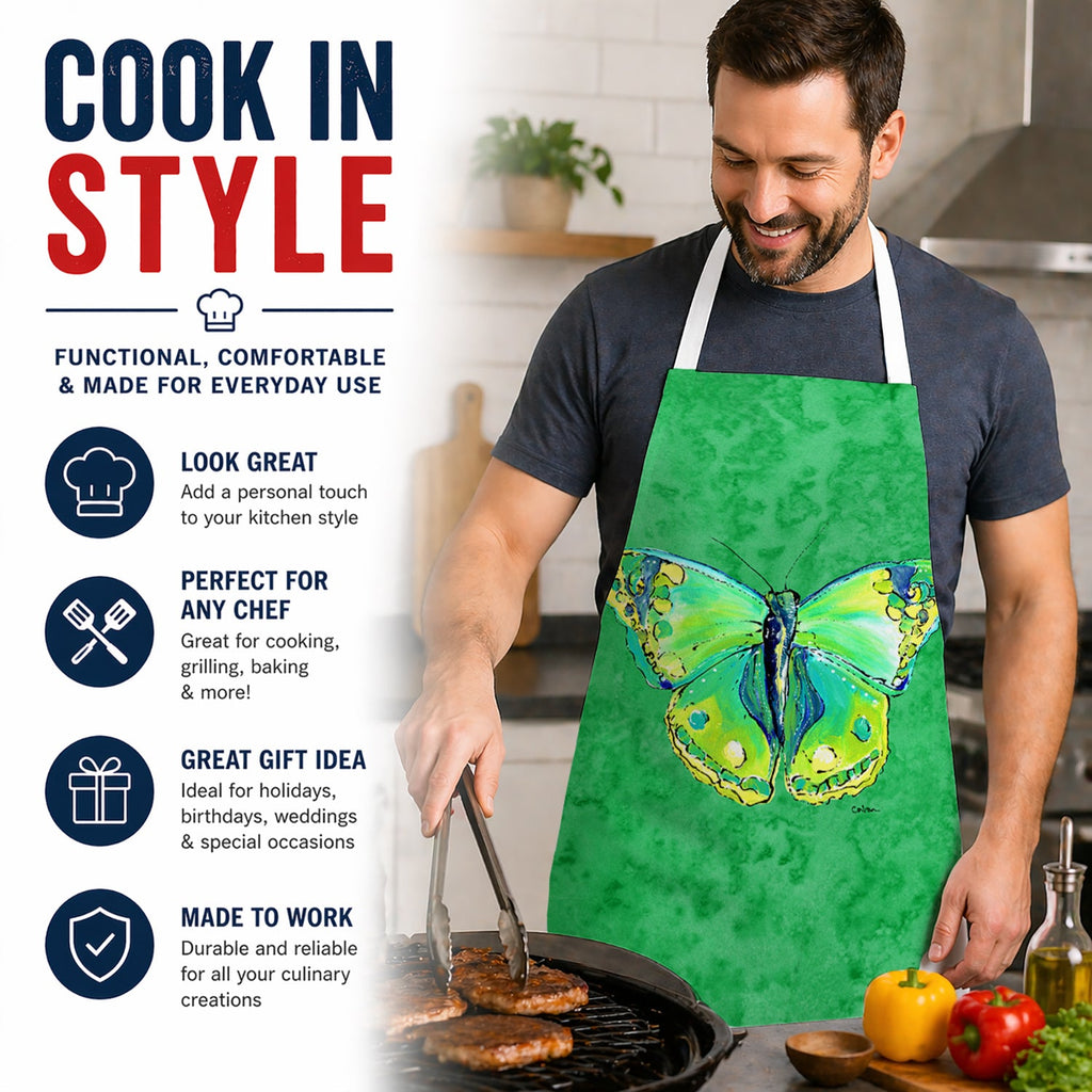 Butterfly Green on Green Apron Cooking Kitchen Server Baking Crafts Gardening for Adult Women Men, Unisex, Large, Multicolor