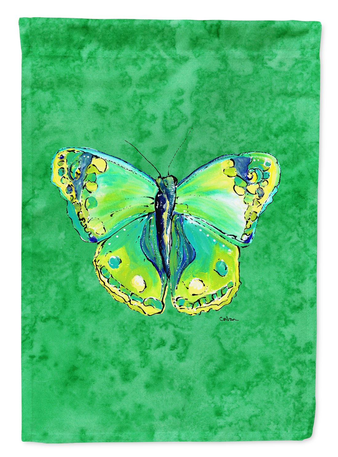 Butterfly Green on Green House Flag 28x40 Porch Sleeve Pole Decorative Outside Yard Banner Artwork Wall Hanging, Polyester