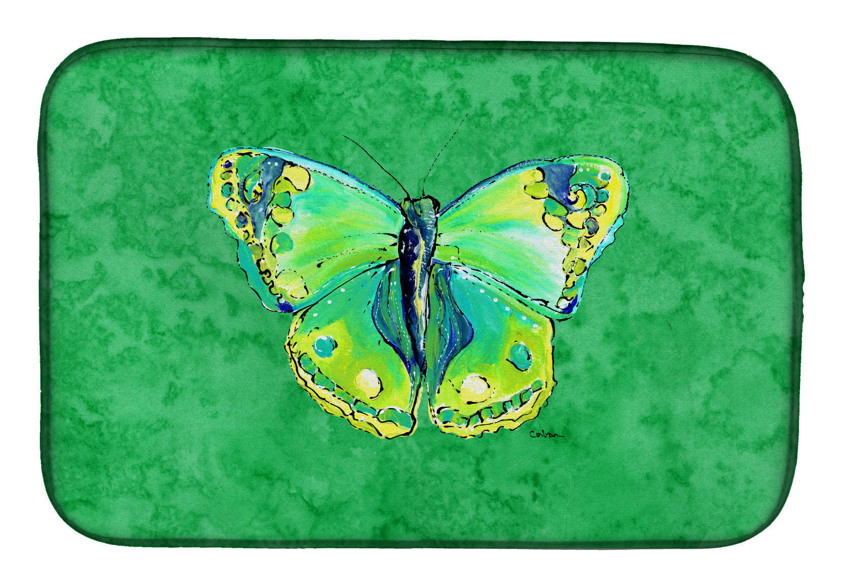 Butterfly Green on Green Dish Drying Mat Absorbent Dish Drying Mat Pad for Kitchen Counter Dish Drainer Mat for Countertop, 14 x 21", Multicolor