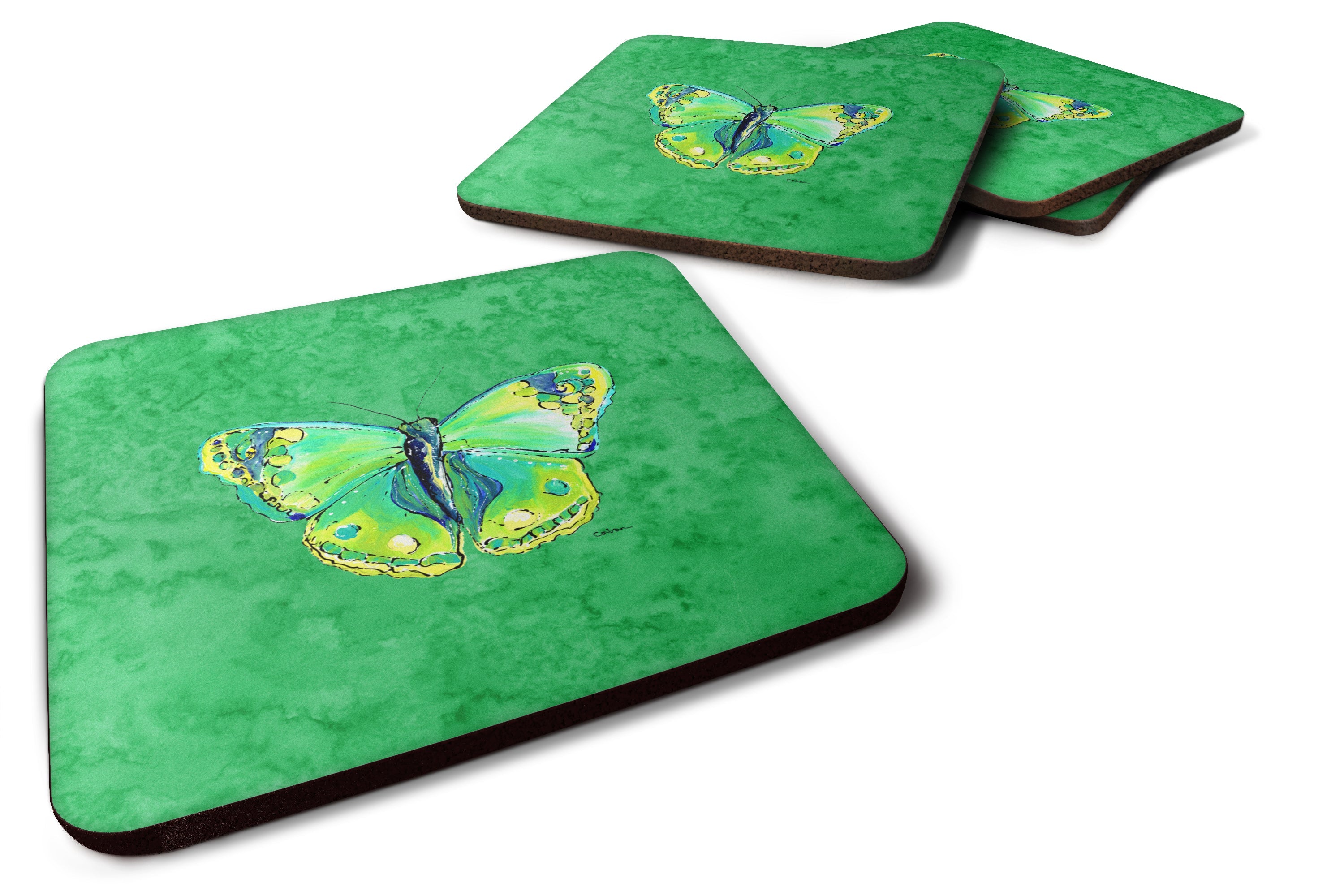 Butterfly Green on Green Foam Coasters Set of 4 Cup Coasters for Indoor Outdoor, Tabletop Protection, Anti Slip, Mouse pad Material