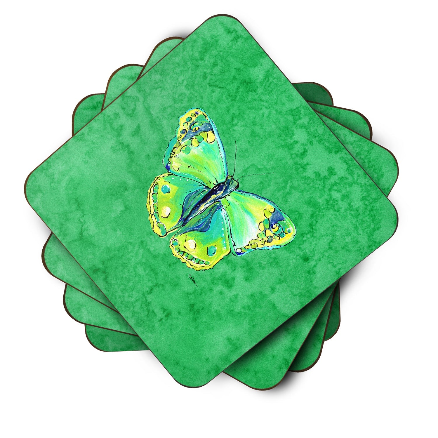 Butterfly Green on Green Foam Coasters Set of 4 Cup Coasters for Indoor Outdoor, Tabletop Protection, Anti Slip, Mouse pad Material