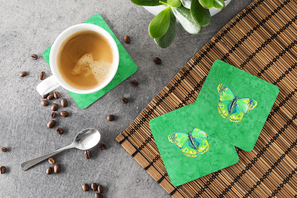 Butterfly Green on Green Foam Coasters Set of 4 Cup Coasters for Indoor Outdoor, Tabletop Protection, Anti Slip, Mouse pad Material