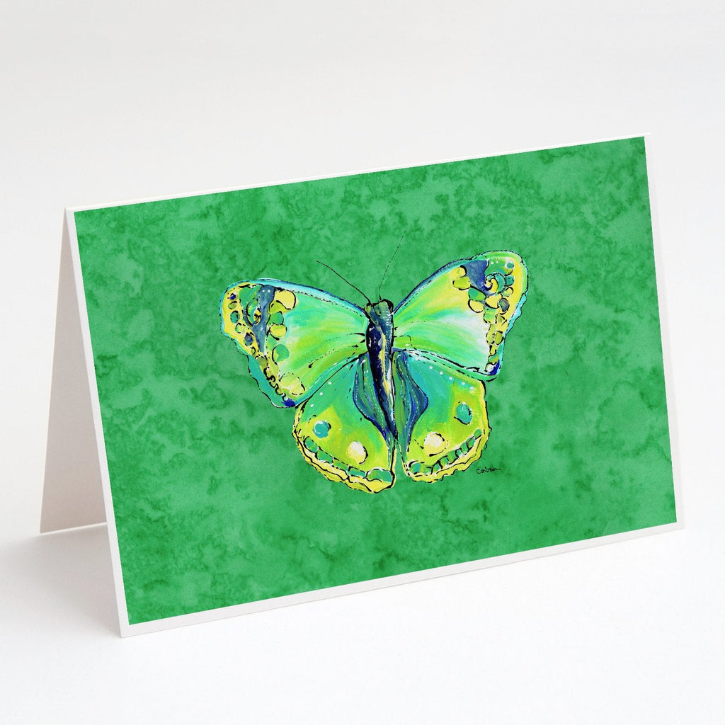 Butterfly Green on Green Greeting Cards Pack of 8 Blank Cards with Envelopes Whimsical A7 Size 5x7