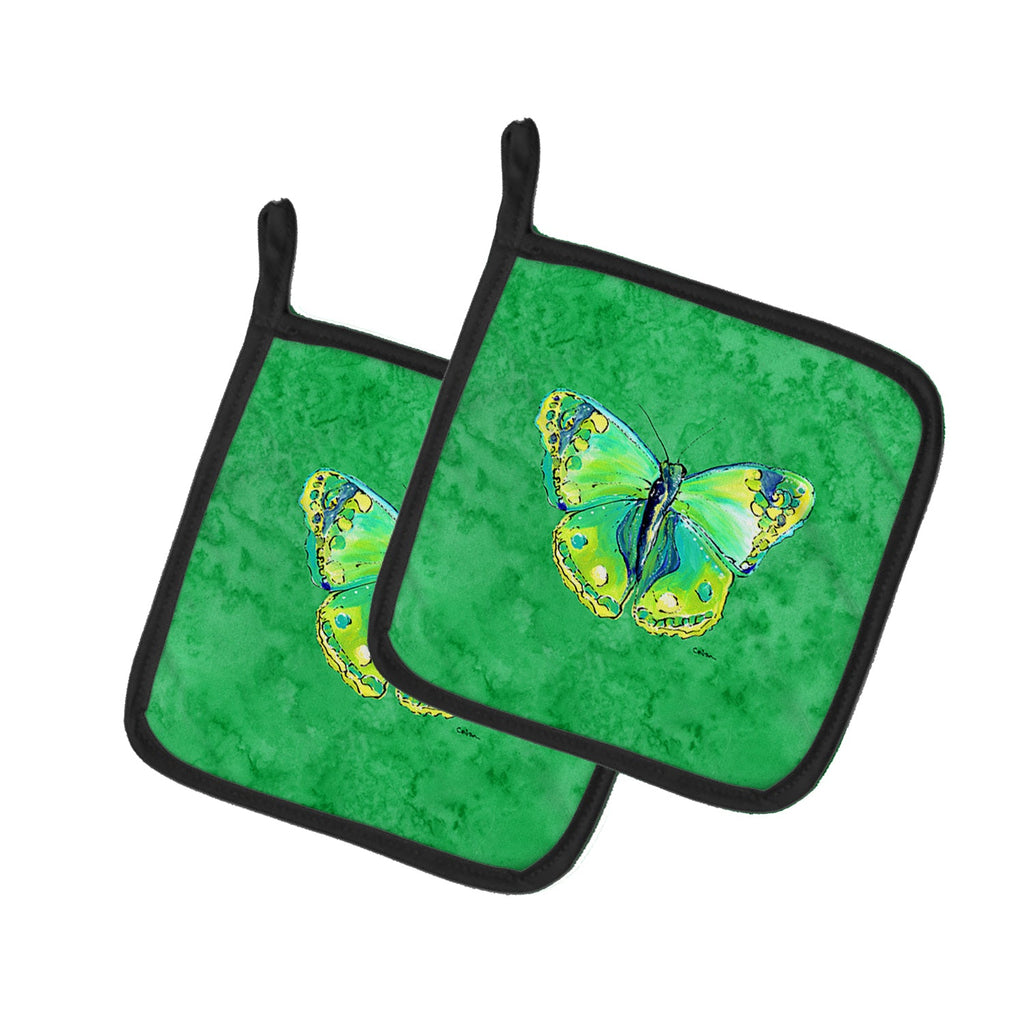 Butterfly Green on Green Pot Holder Set of 2 Heat Resistant Quilted Hot Pads 7.5 x 7.5 Inch, Insulated Kitchen Trivets for Cooking & Baking