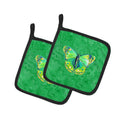 Butterfly Green on Green Pot Holder Set of 2 Heat Resistant Quilted Hot Pads 7.5 x 7.5 Inch, Insulated Kitchen Trivets for Cooking & Baking