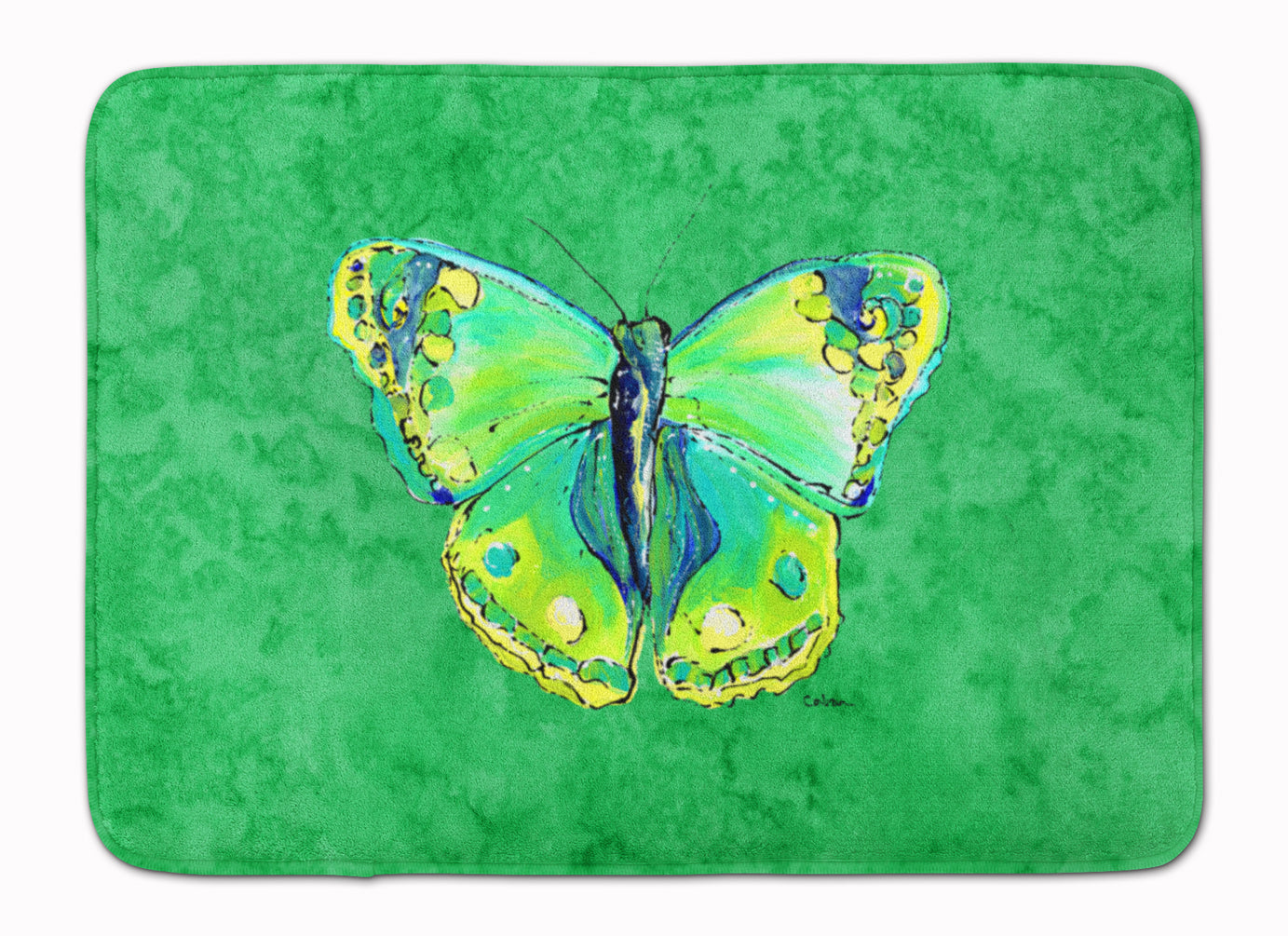 Butterfly Green on Green Memory Foam Kitchen Mat Machine Washable Anti-Fatigue Cushion Comfort Bath or Kitchen Rug